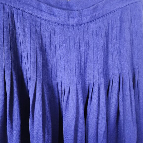 Virani Vintage Blue Purple 100% Wool Pleated Flowy Midi Skirt - Picture 2 of 5